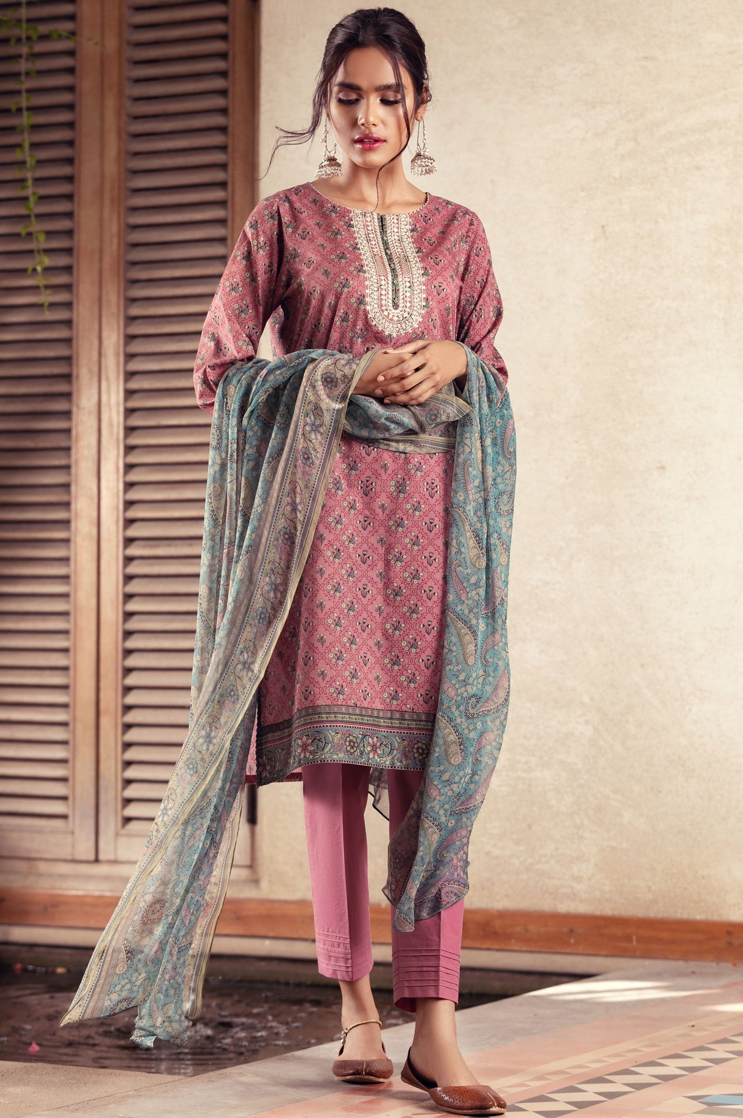 Unstitched 3 Piece Embroidered Lawn Suit with Chiffon Dupatta