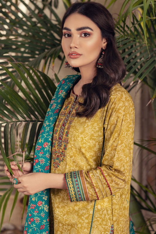 Unstitched 3 Piece Embroidered Slub Lawn Suit with Voile Slub Dupatta