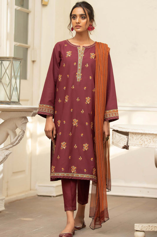 Unstitched 3 Piece Embroidered Lawn Suit with Chiffon Dupatta