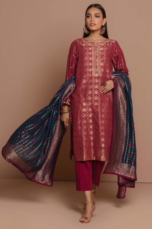 Unstitched 3 Piece Jacquard Suit