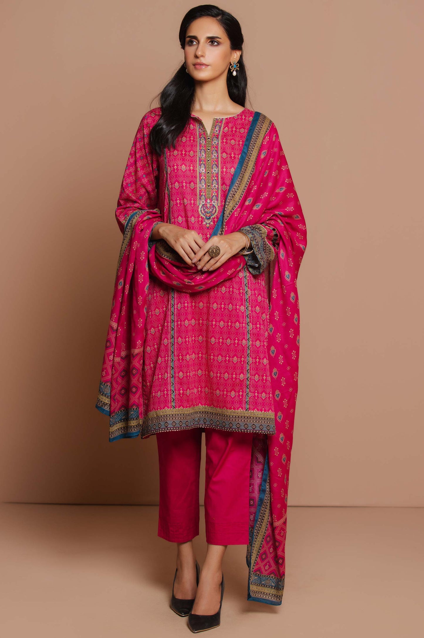Unstitched 3 Piece Embroidered Lawn Suit with Cotton Net Dupatta