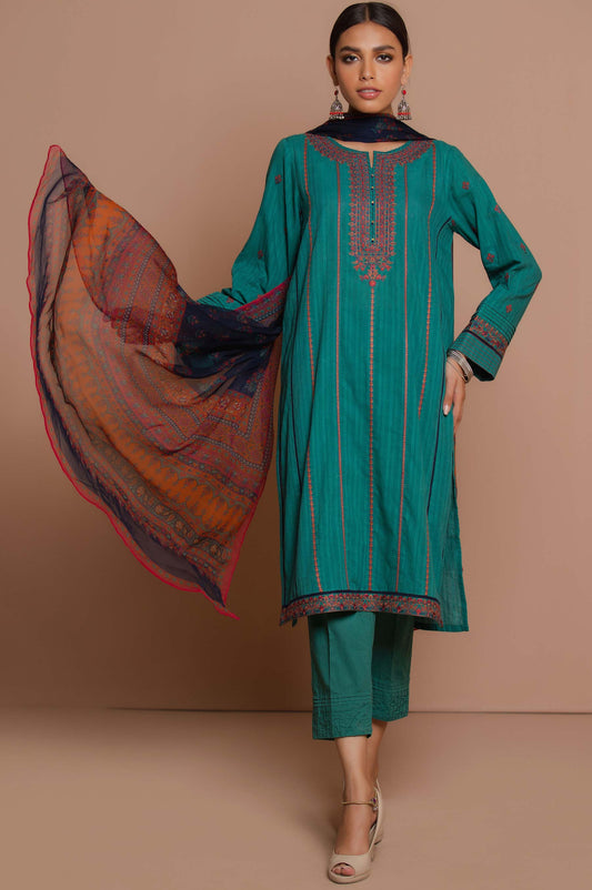 Unstitched 3 Piece Doria Lawn Suit with Polyester Chiffon Dupatta