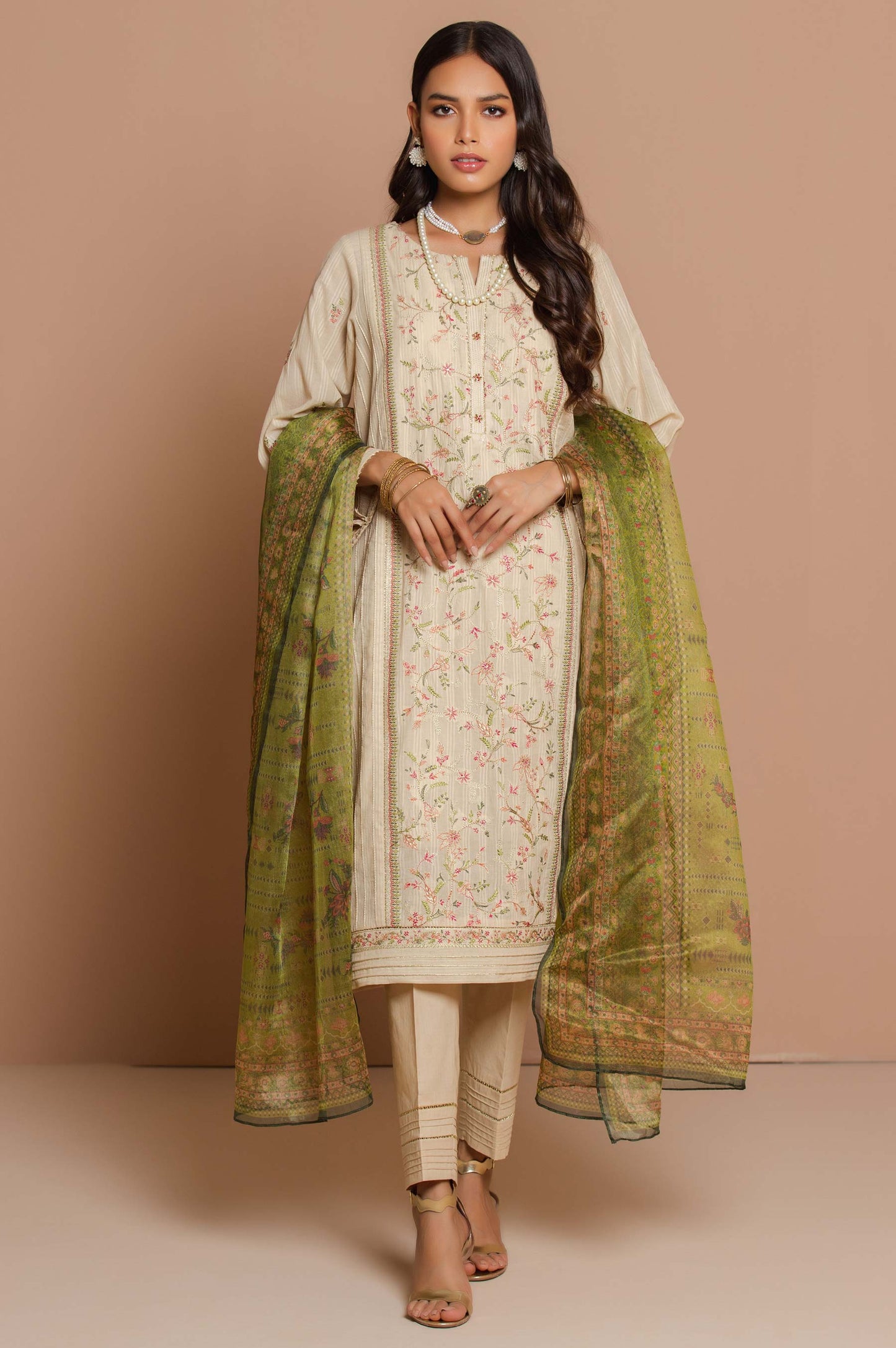 Unstitched 3 Piece Doria Lawn Suit with Polyester Mysuri Dupatta
