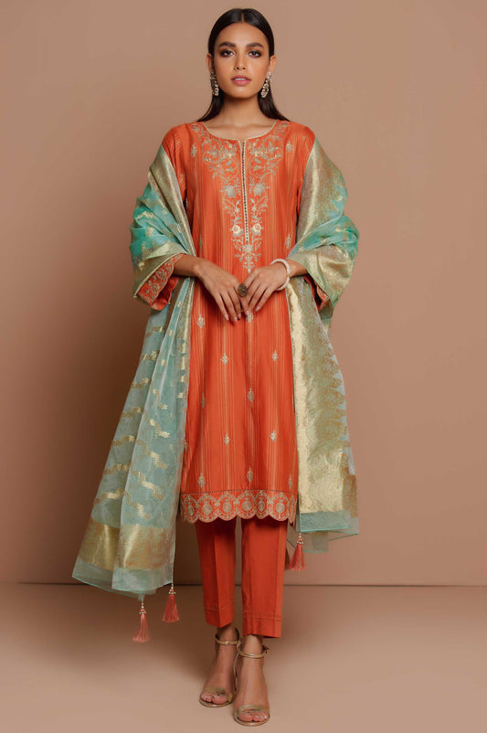 Unstitched 3 Piece Maysuri Lawn Suit with Organza Jacquard Dupatta
