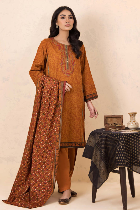 Unstitched 3 Piece Embroidered Khaddar Suit