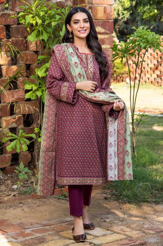 Stitched 3 Piece Embroidered Khaddar Suit