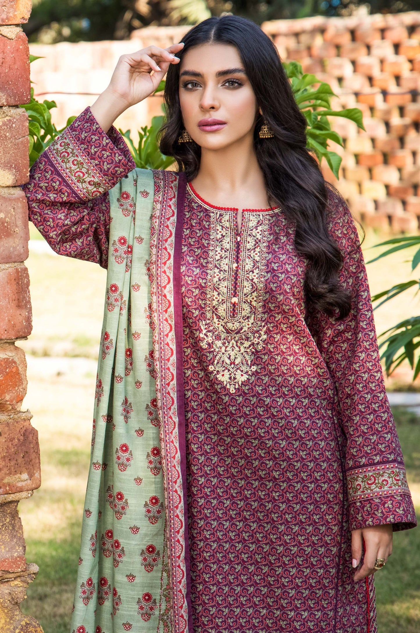 Stitched 3 Piece Embroidered Khaddar Suit