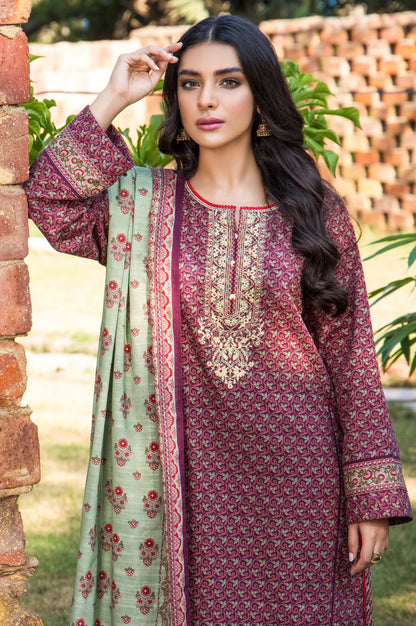 Stitched 3 Piece Embroidered Khaddar Suit