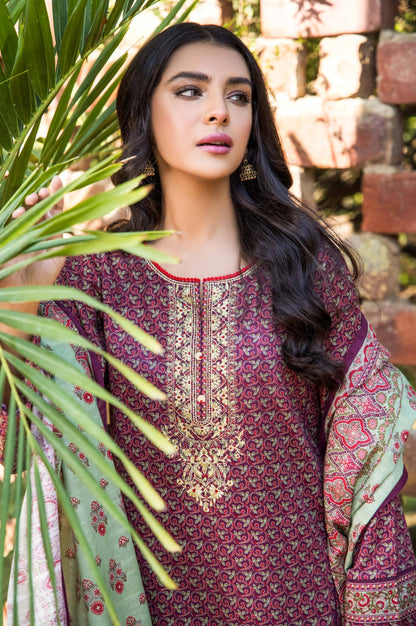 Stitched 3 Piece Embroidered Khaddar Suit