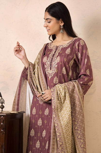 Stitched 3 Piece Embroidered Khaddar Suit