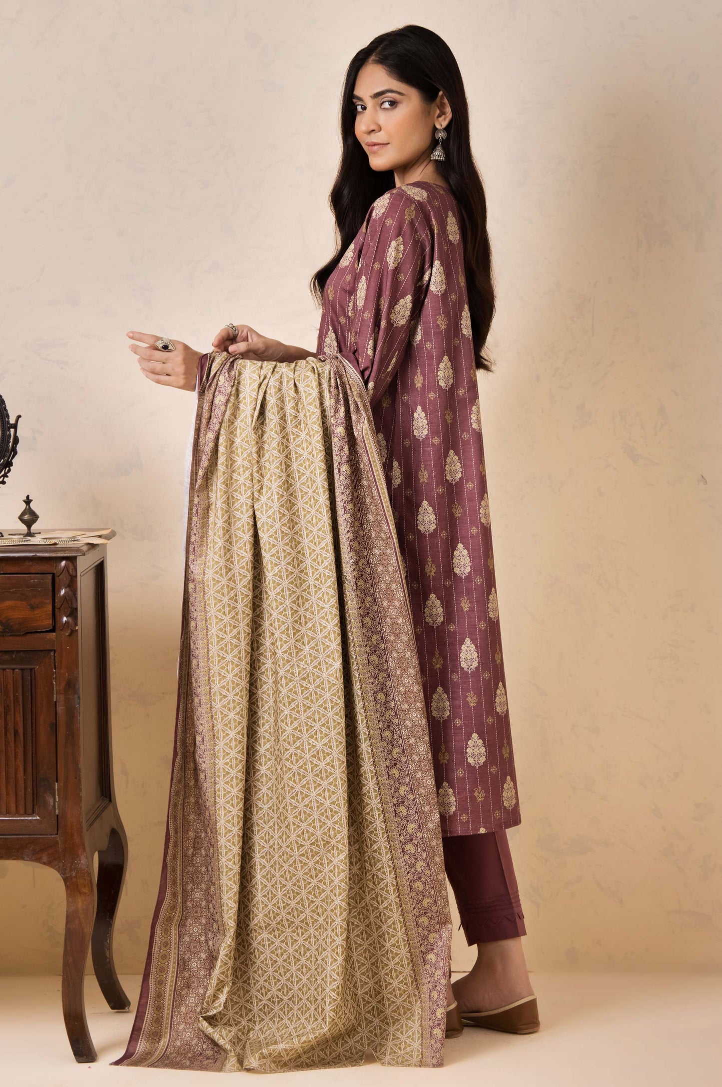 Stitched 3 Piece Embroidered Khaddar Suit