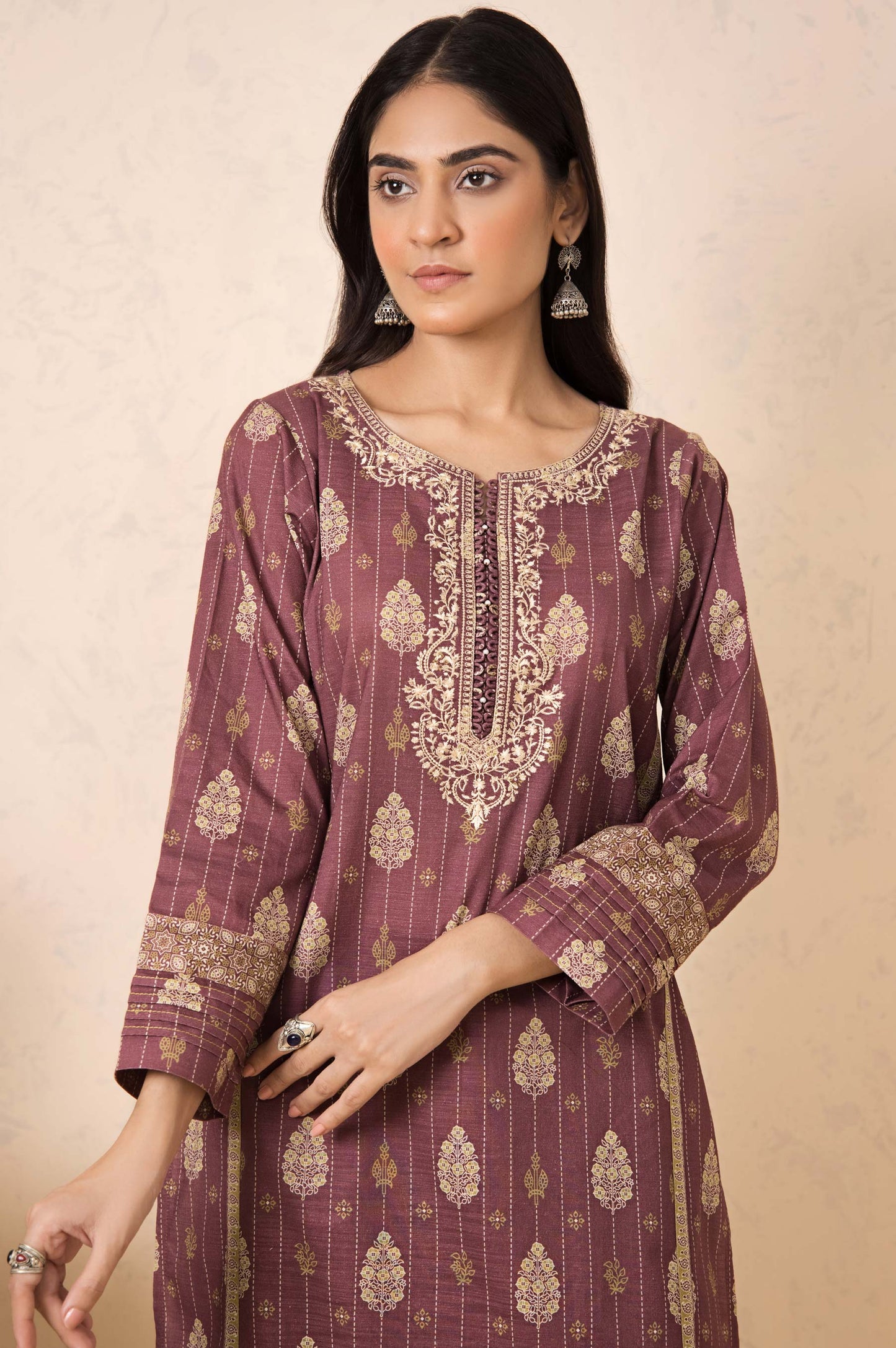 Stitched 3 Piece Embroidered Khaddar Suit
