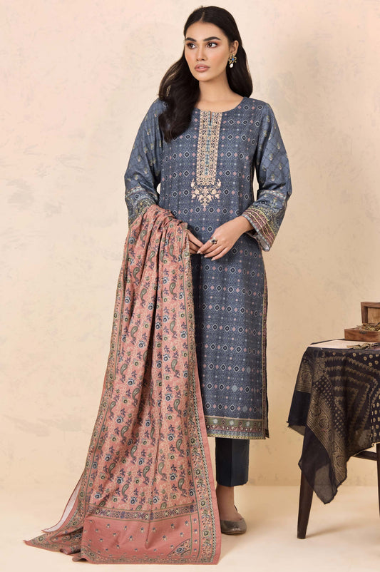 Unstitched 3 Piece Embroidered Khaddar Suit