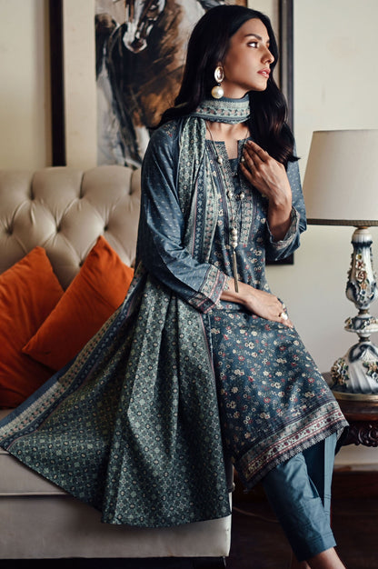 Stitched 3 Piece  Printed Khaddar Suit