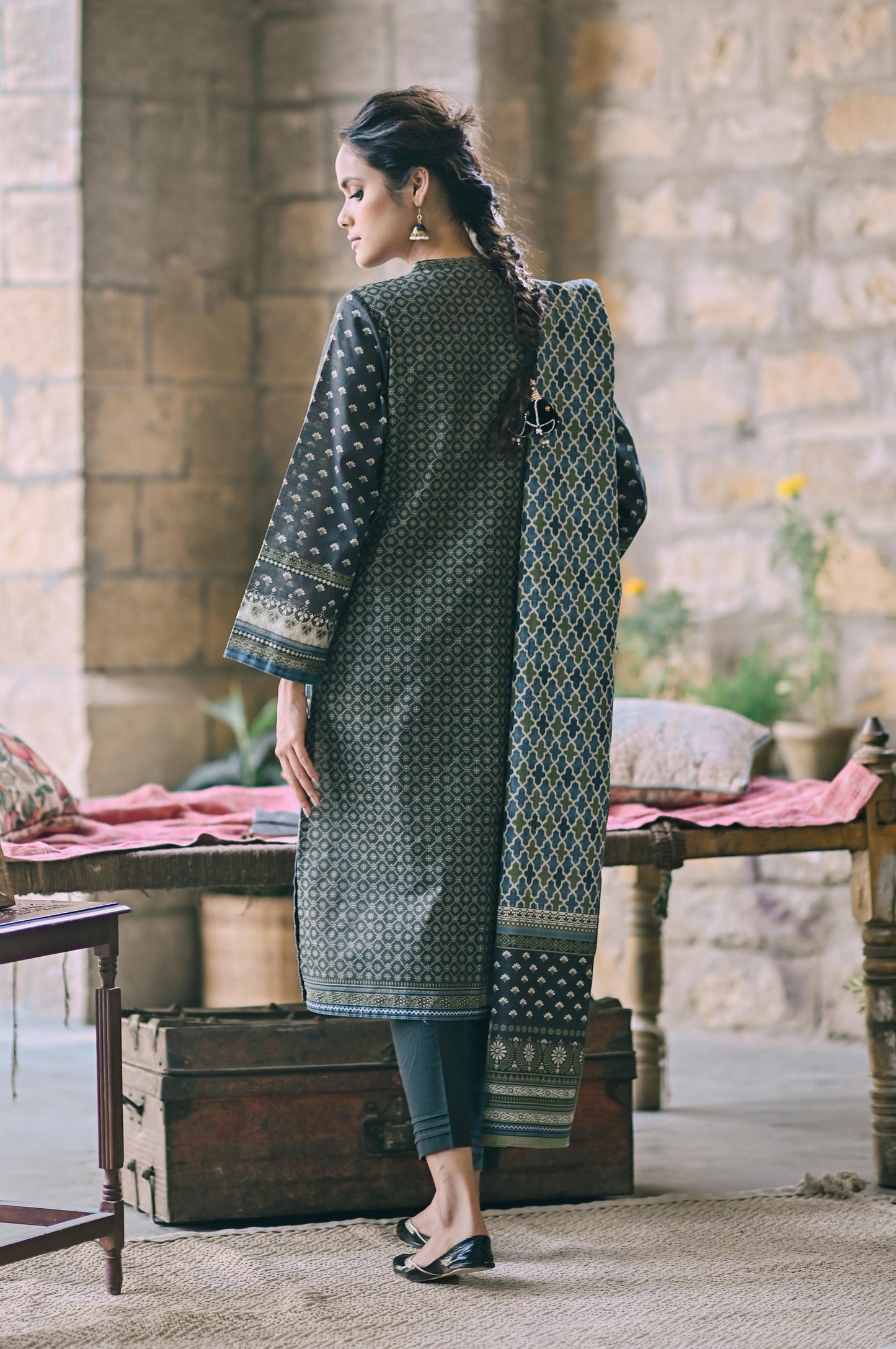 Stitched 3 Piece Printed Cottel Suit