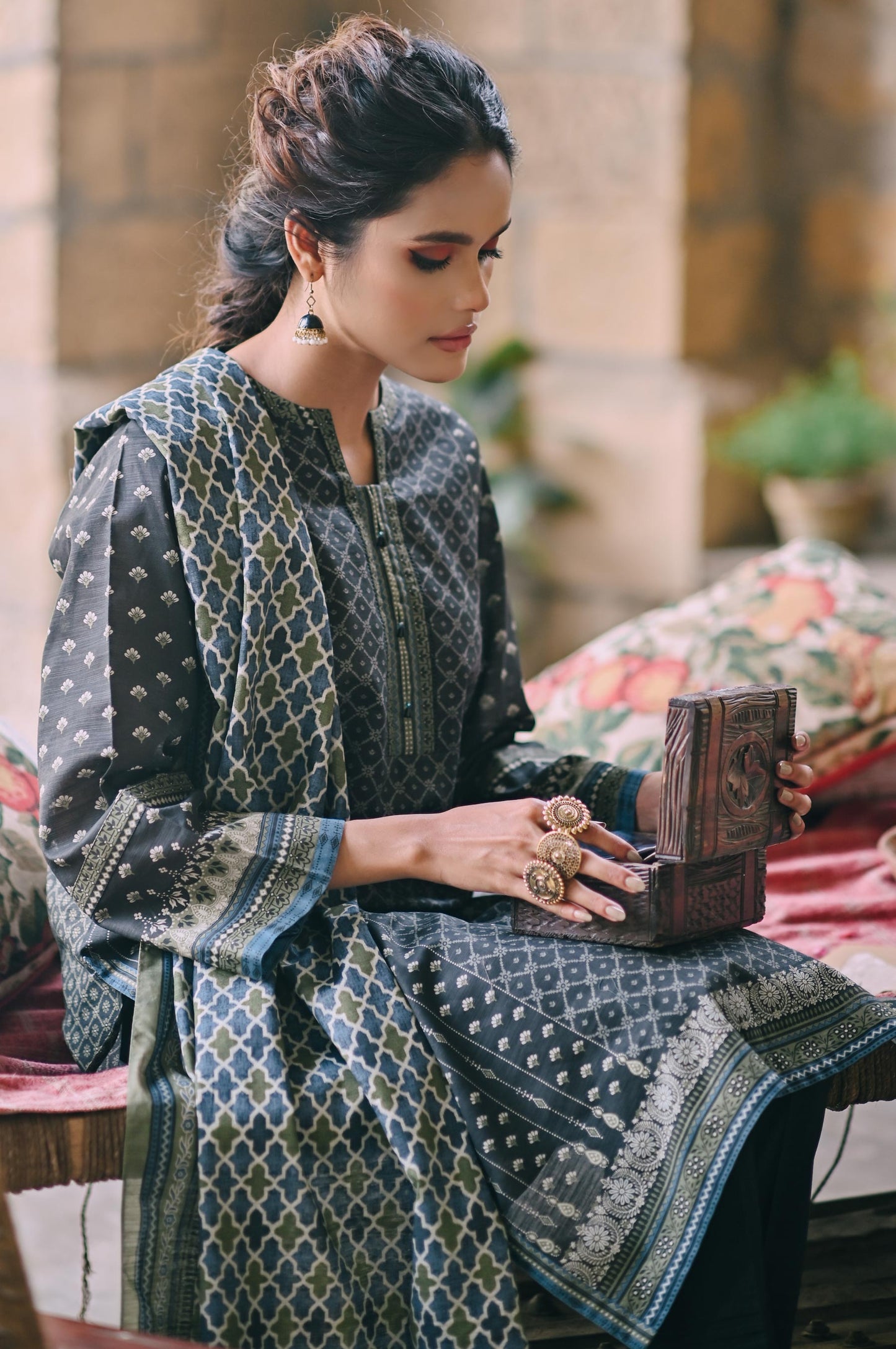 Stitched 3 Piece Printed Cottel Suit