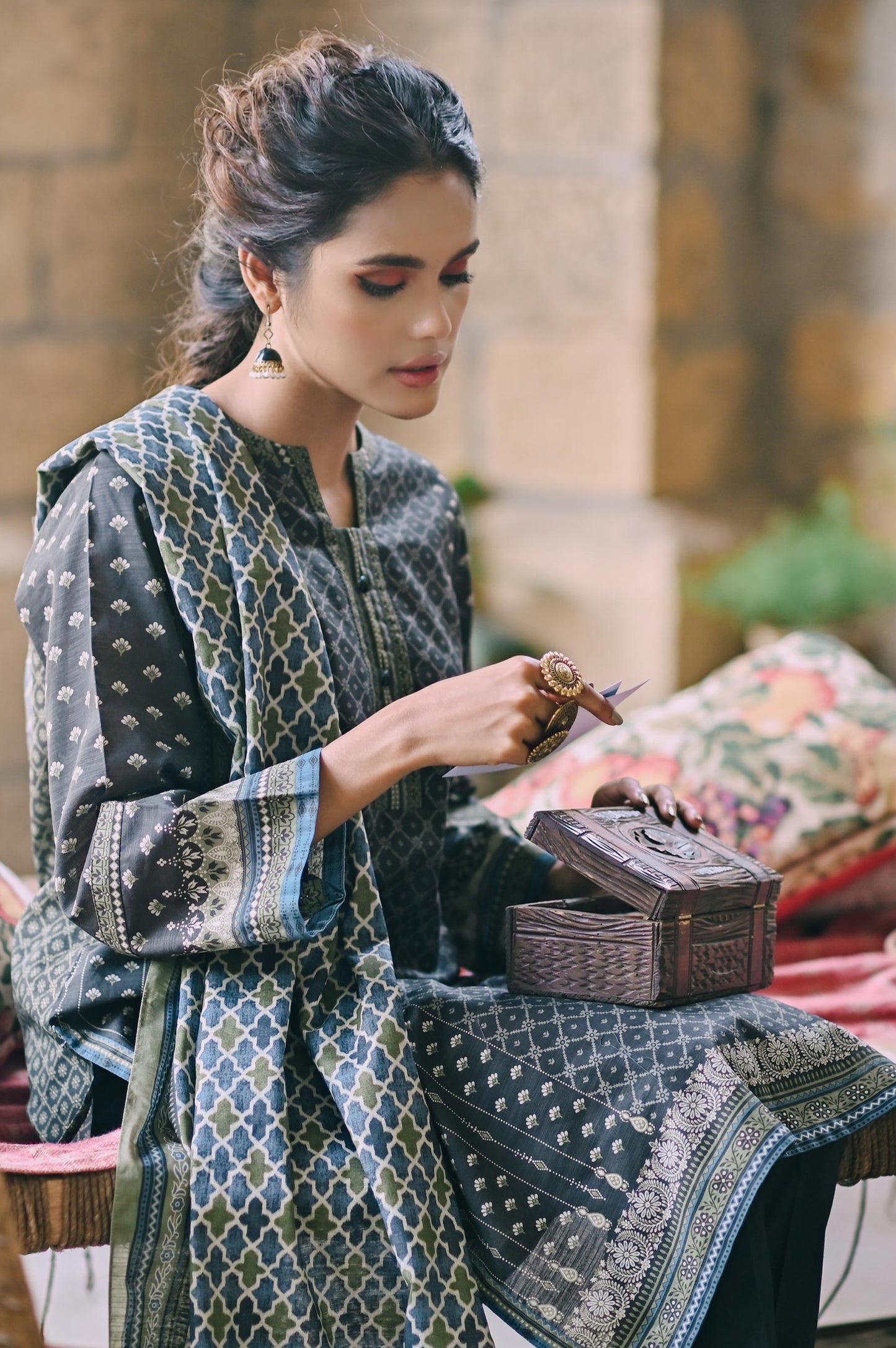 Stitched 3 Piece Printed Cottel Suit