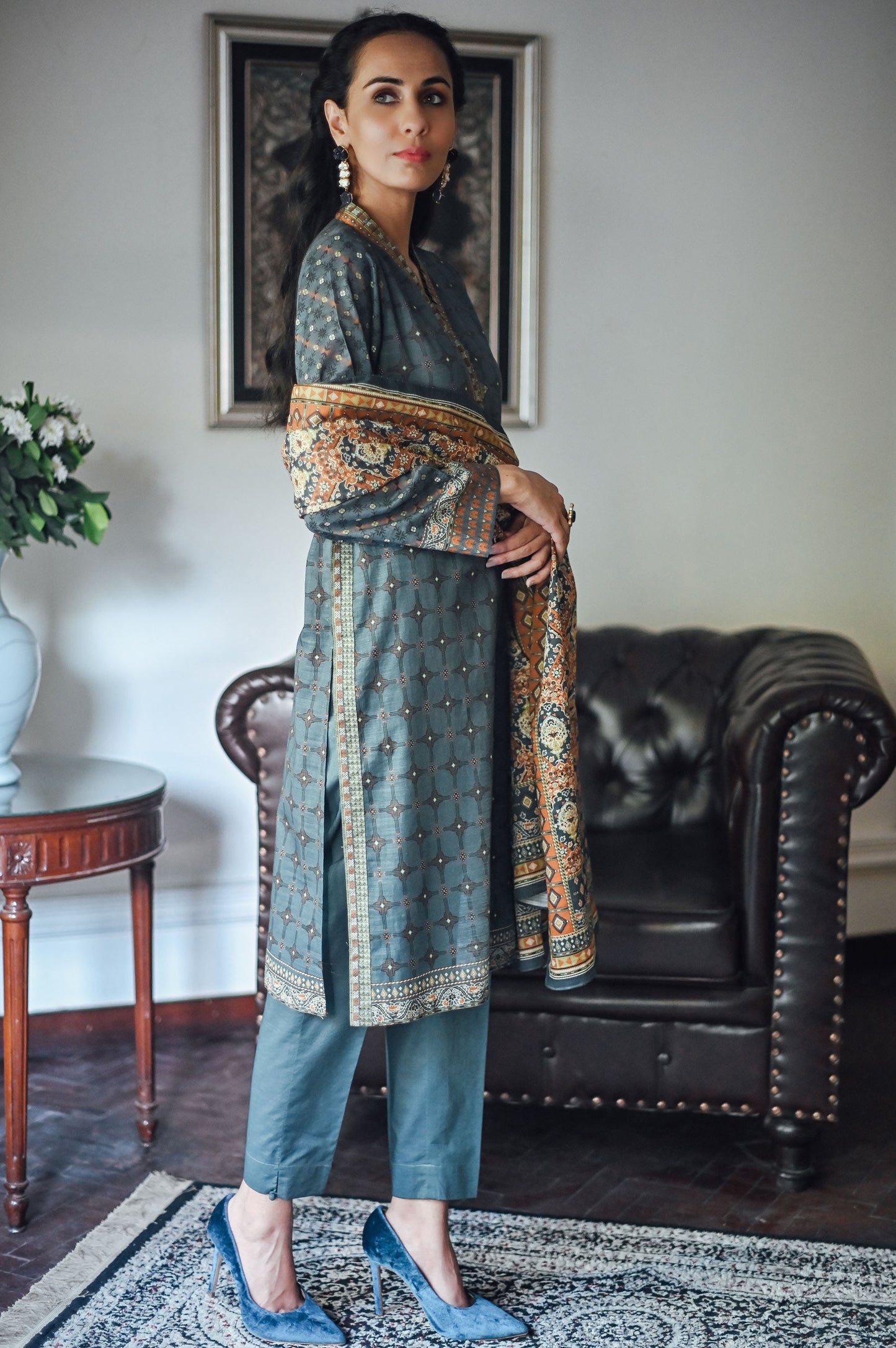 Stitched 3 Piece Printed Cottel Suit