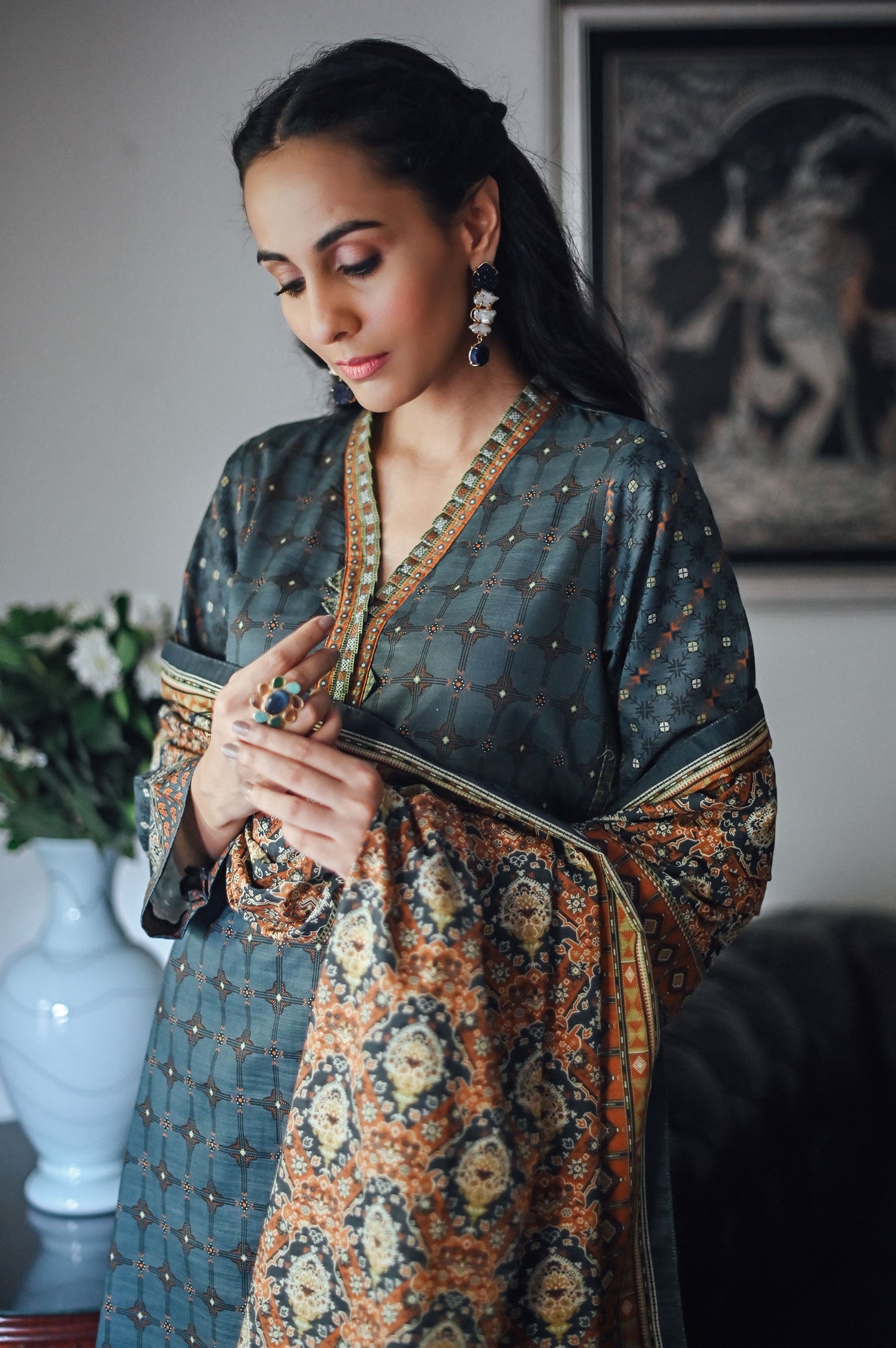 Stitched 3 Piece Printed Cottel Suit