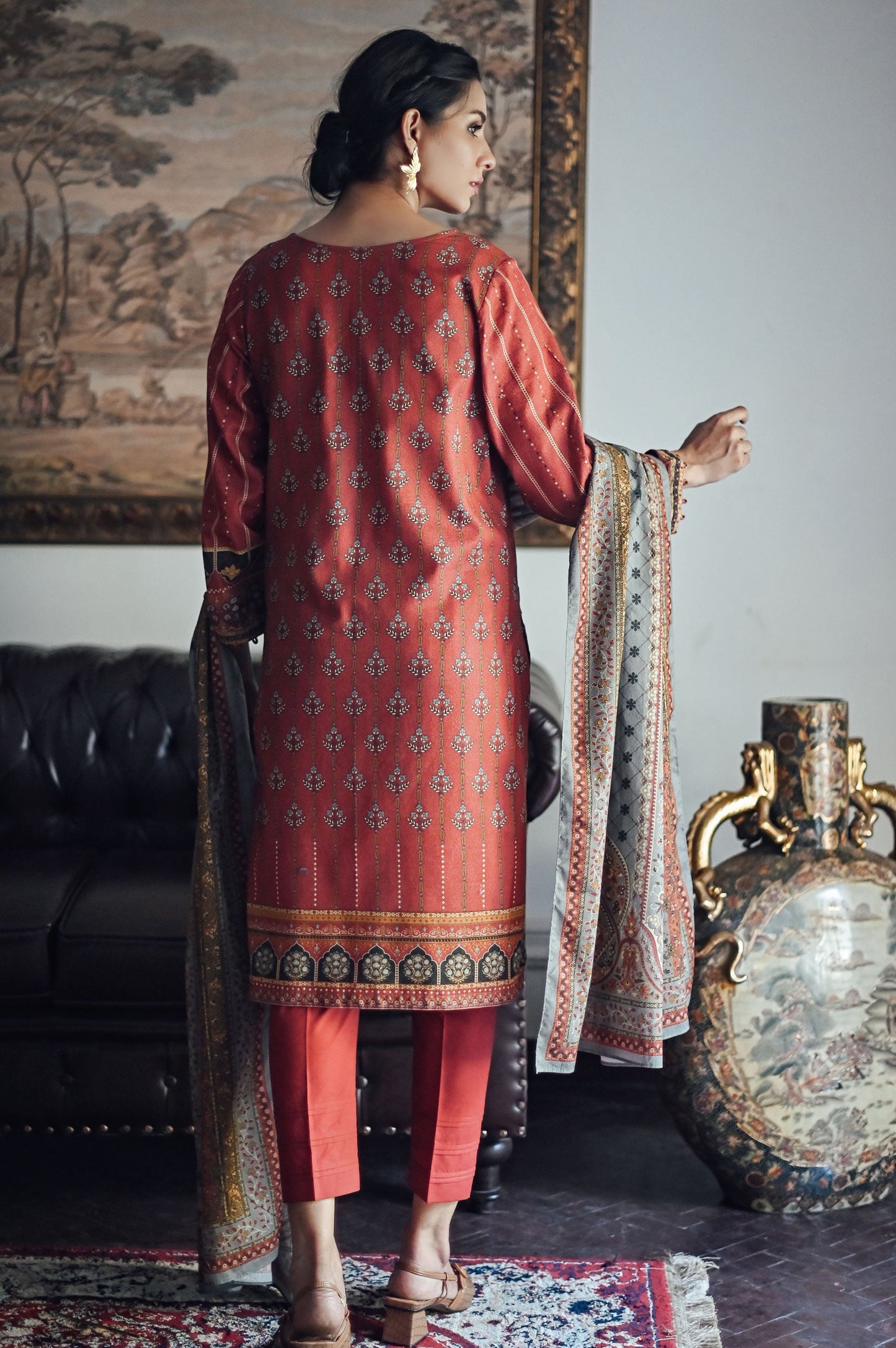 Stitched 3 Piece Printed Karandi Suit
