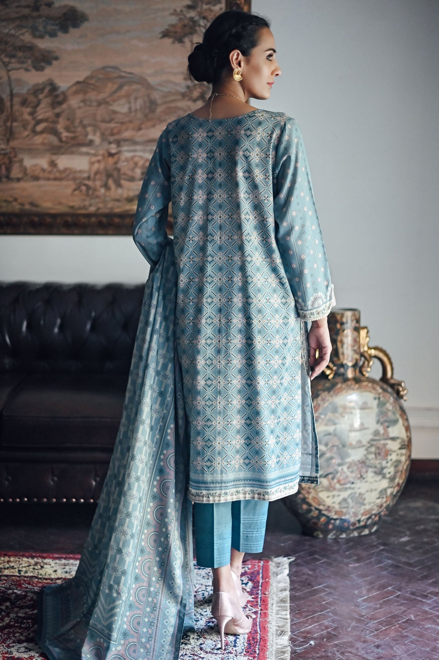 Stitched 3 Piece Printed Karandi Suit