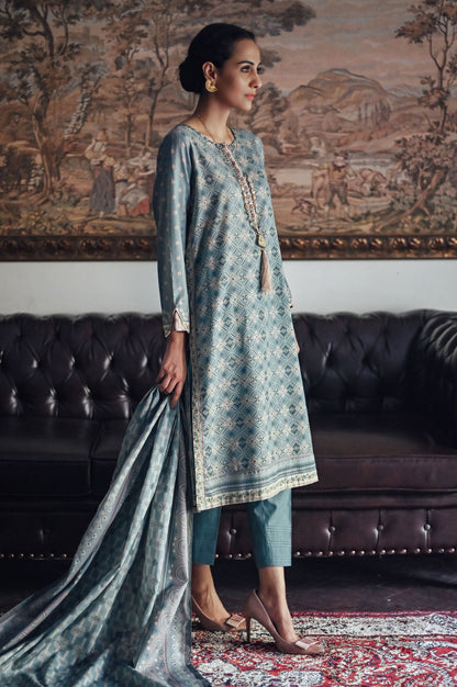 Stitched 3 Piece Printed Karandi Suit