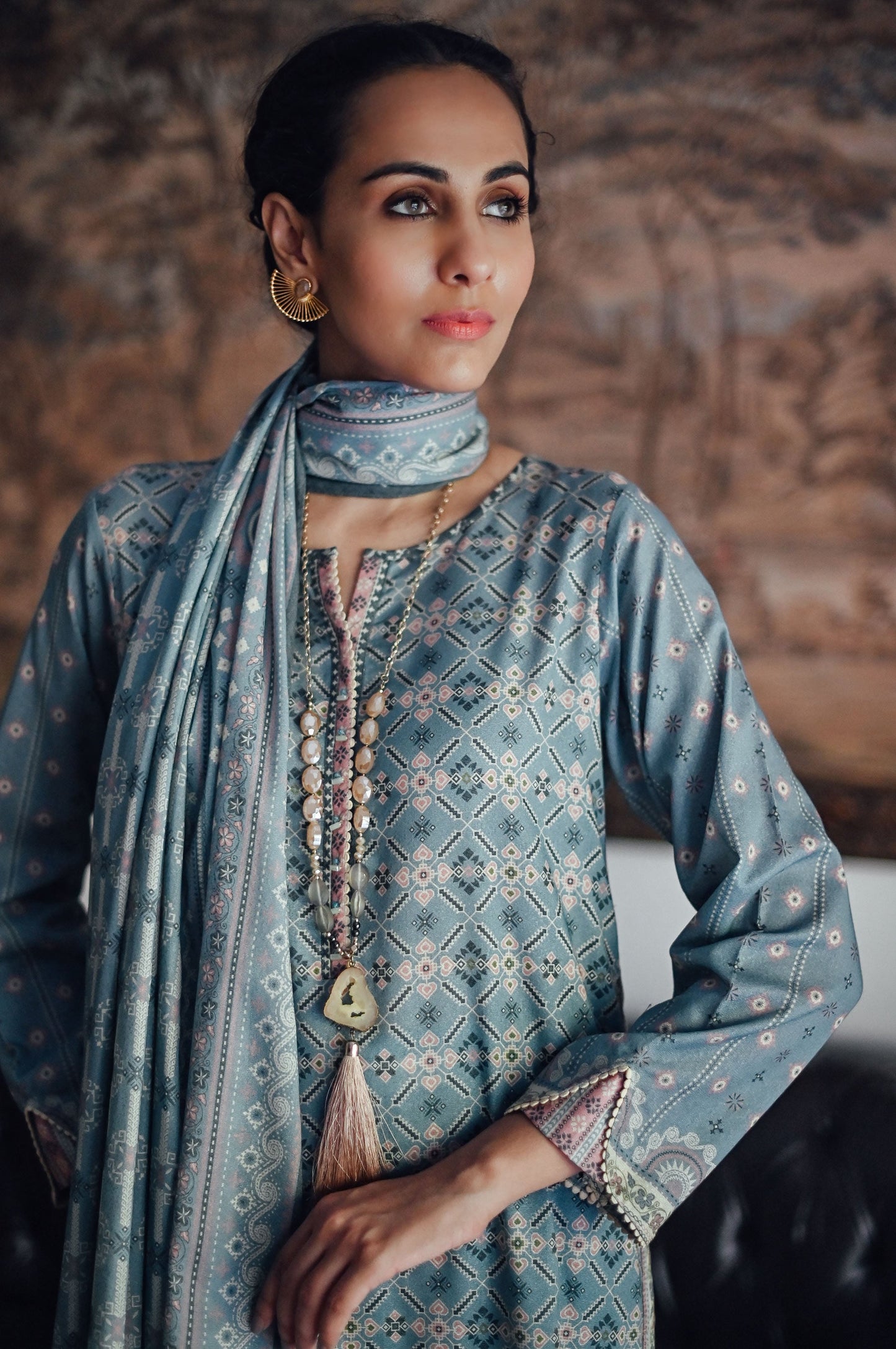 Stitched 3 Piece Printed Karandi Suit