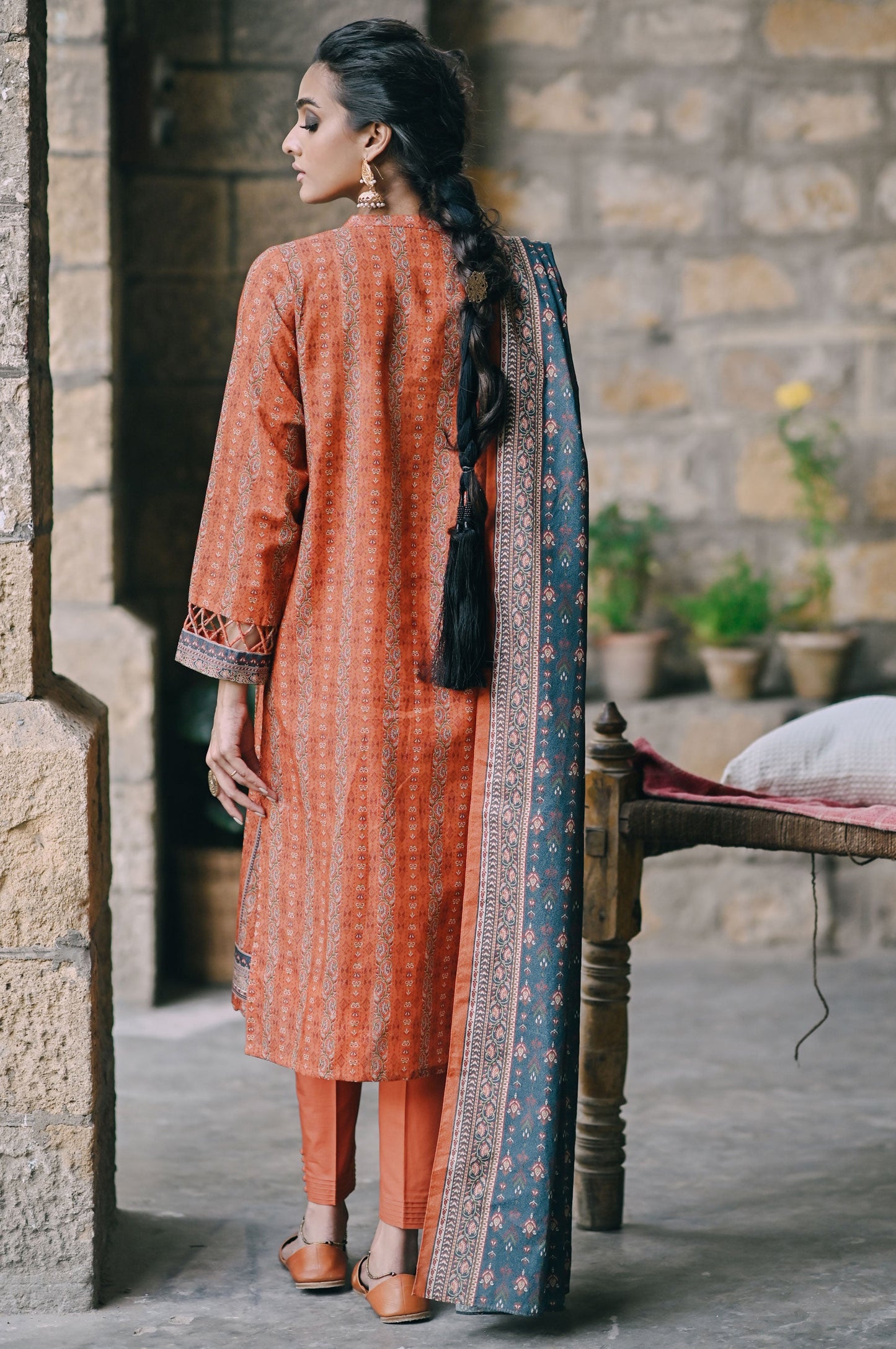Stitched 3 Piece Printed Karandi Suit