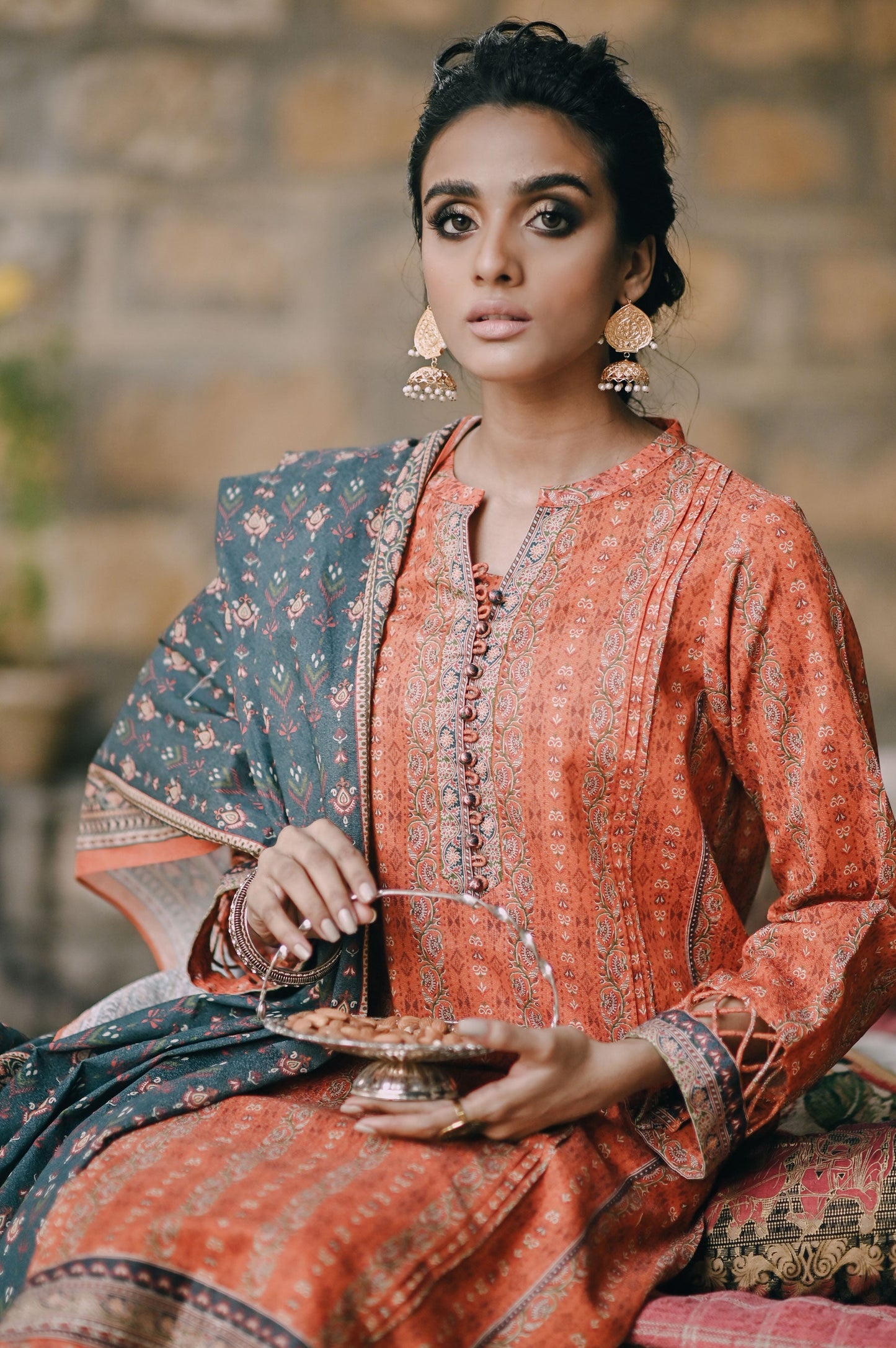 Stitched 3 Piece Printed Karandi Suit