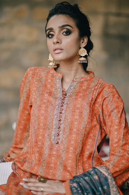 Stitched 3 Piece Printed Karandi Suit