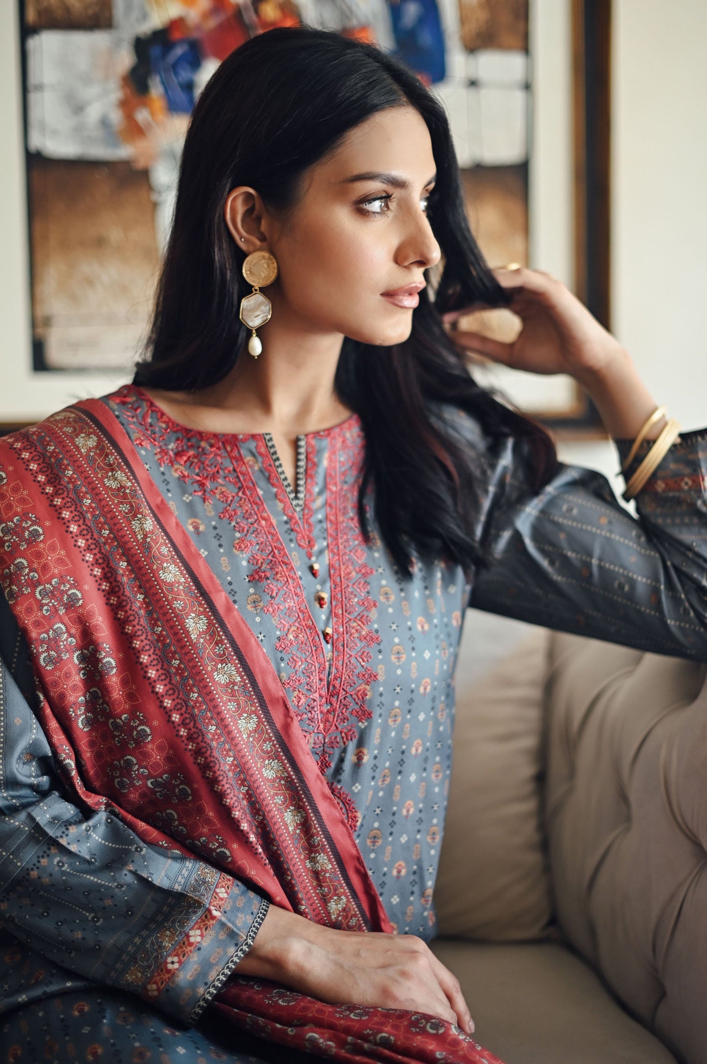 Stitched 3 Piece Embroidered Doria Linen Viscose Suit