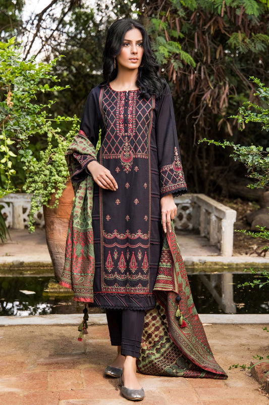 Unstitched 3 Piece Embroidered Khaddar with  Jacquard Suit