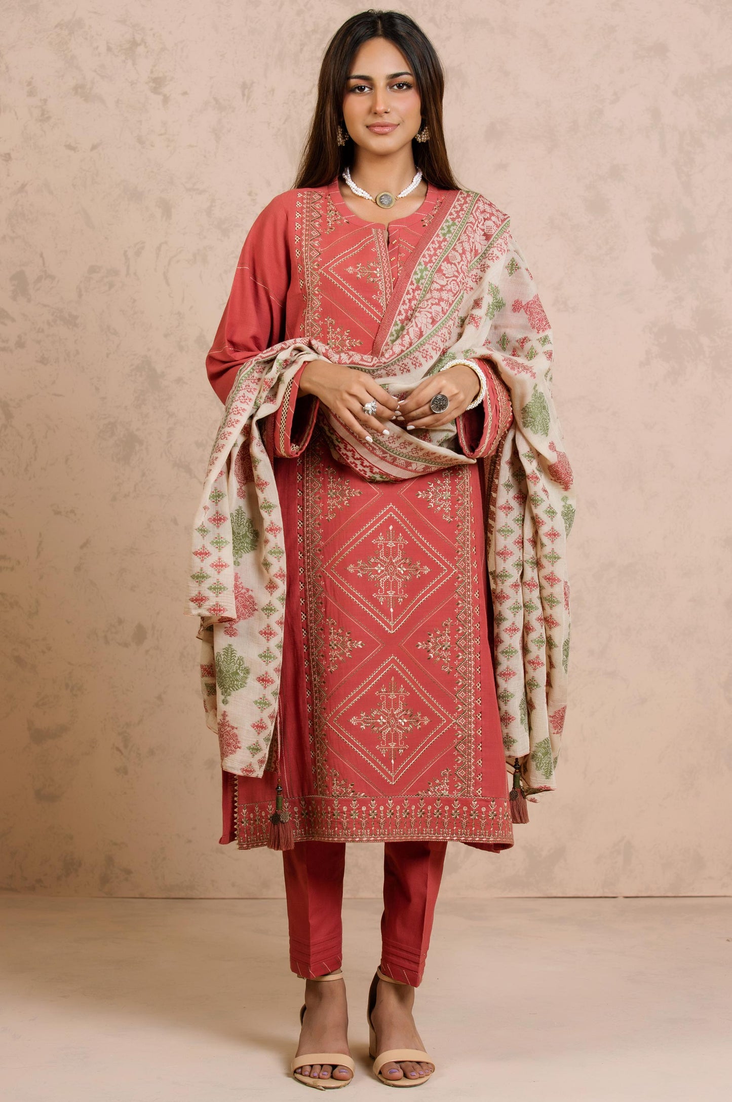 Unstitched 3 Piece Embroidered Khaddar with  Jacquard Suit