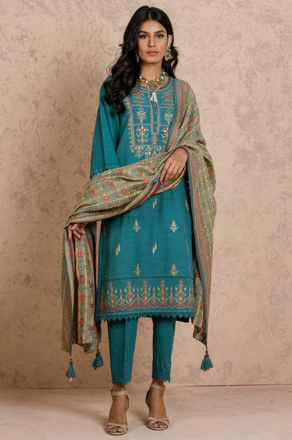 Stitched 3 Piece Embroidered Khaddar with  Jacquard Suit
