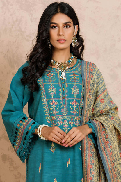 Stitched 3 Piece Embroidered Khaddar with  Jacquard Suit