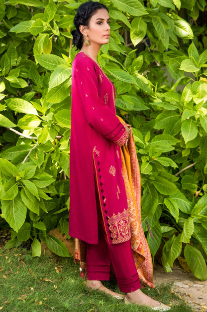 Stitched 3 Piece Embroidered Khaddar with Jacquard Shawl Suit