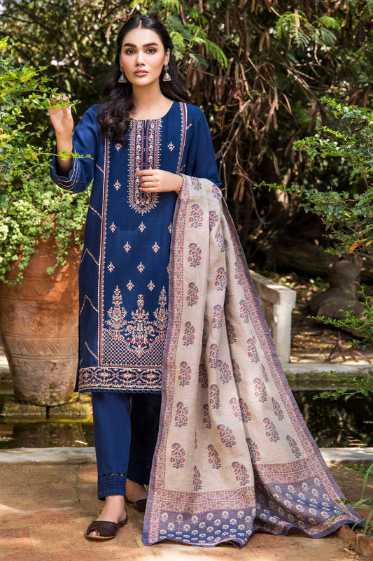 Unstitched 3 Piece Embroidered Khaddar with Yarn Dyed Jacquard Shawl Suit