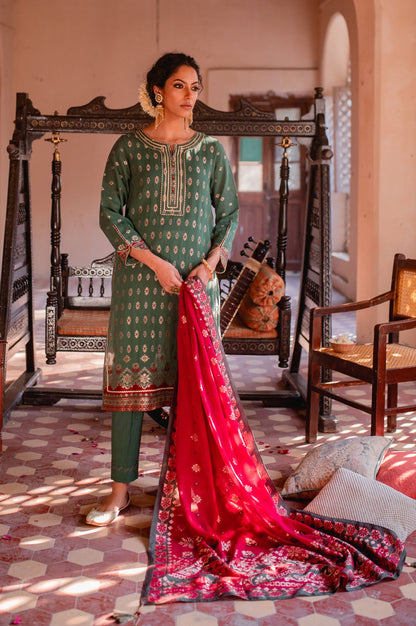 Stitched 3 Piece Jacquard Suit