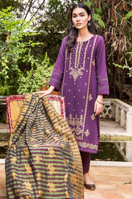 Unstitched 3 Piece Embroidered Khaddar with Cotton Jacquard Suit