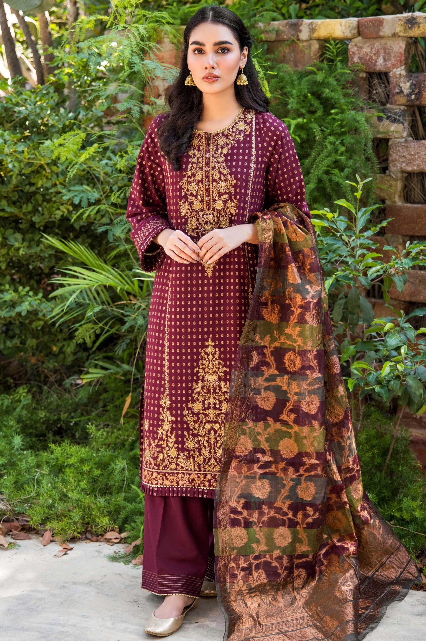 Unstitched 3 Embroidered Mysuri Jacquard with Organza Jacquard  Suit