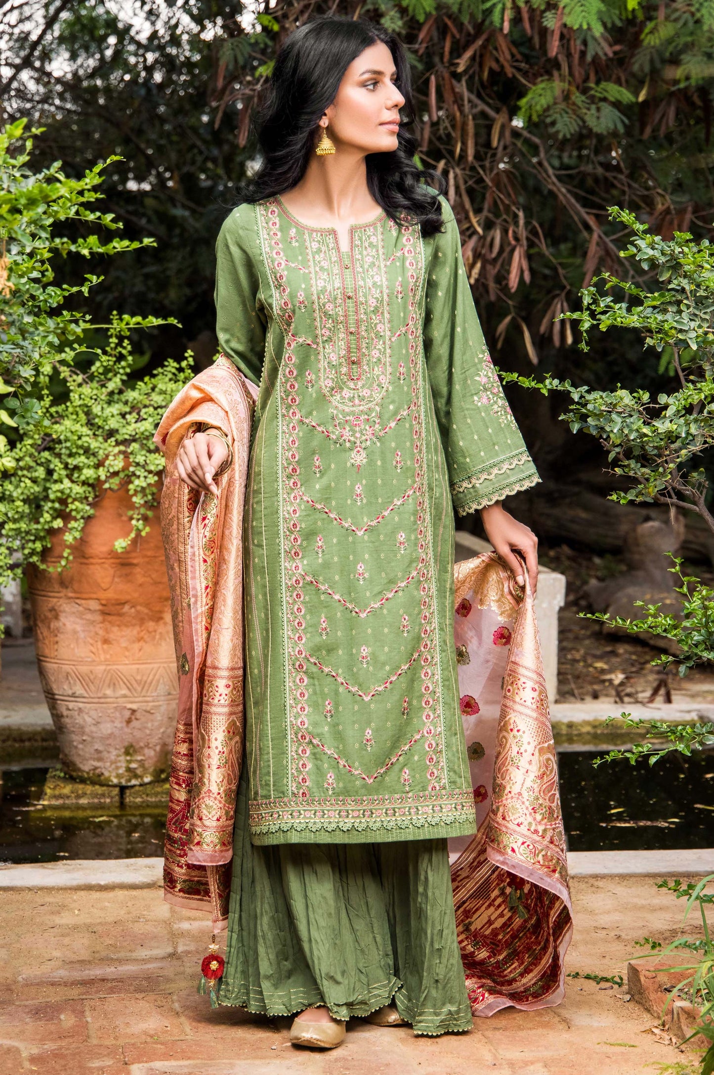 Unstitched 3 Embroidered Mysuri Jacquard with Organza Jacquard  Suit