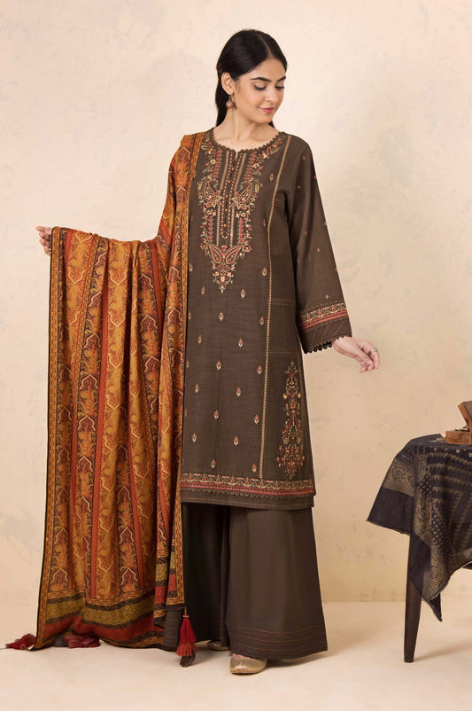 Unstitched 3 Piece Dyed Khaddar with Viscose Shawl Suit