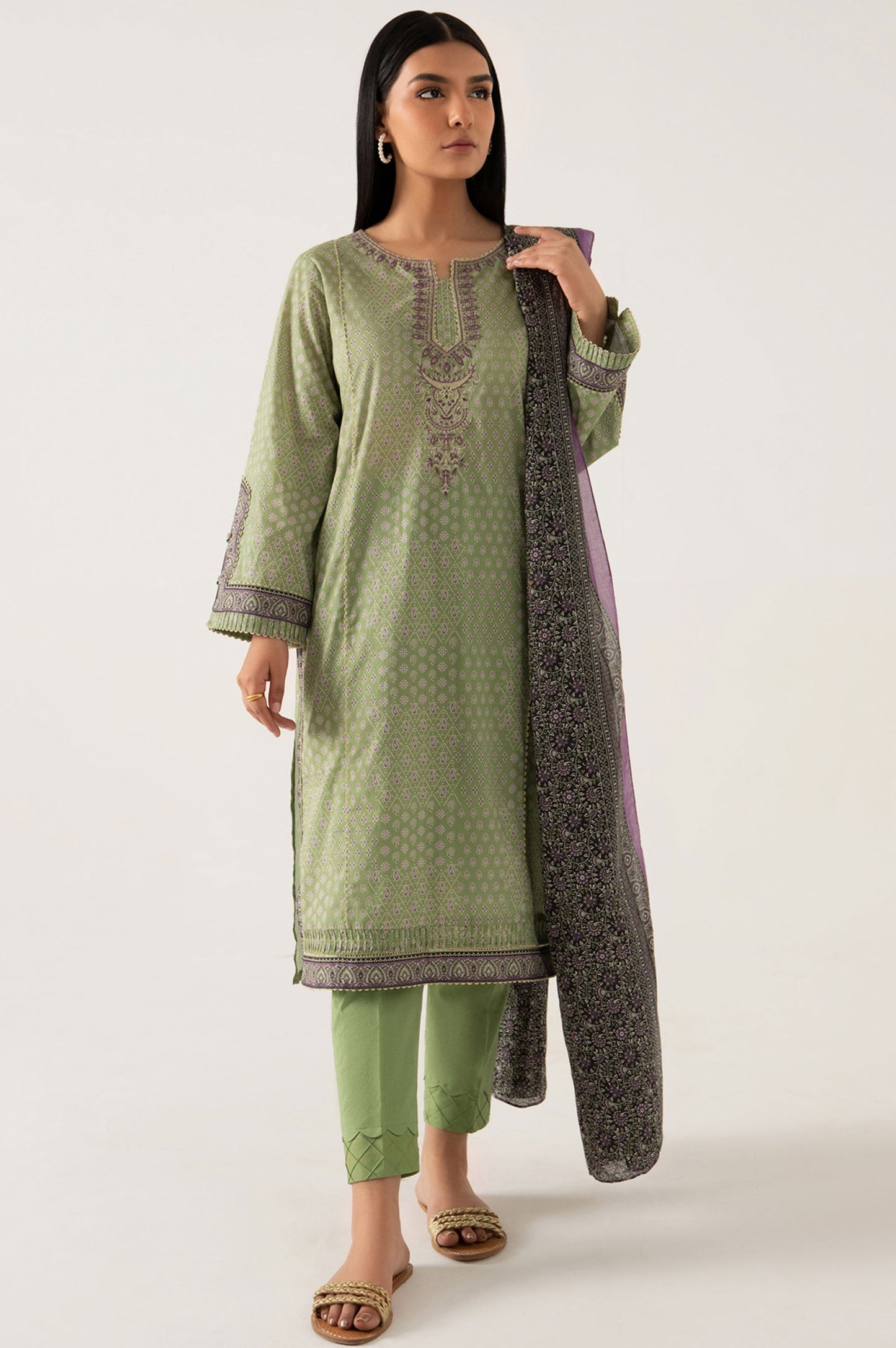 Stitched 3 Piece Embroidered Lawn Suit