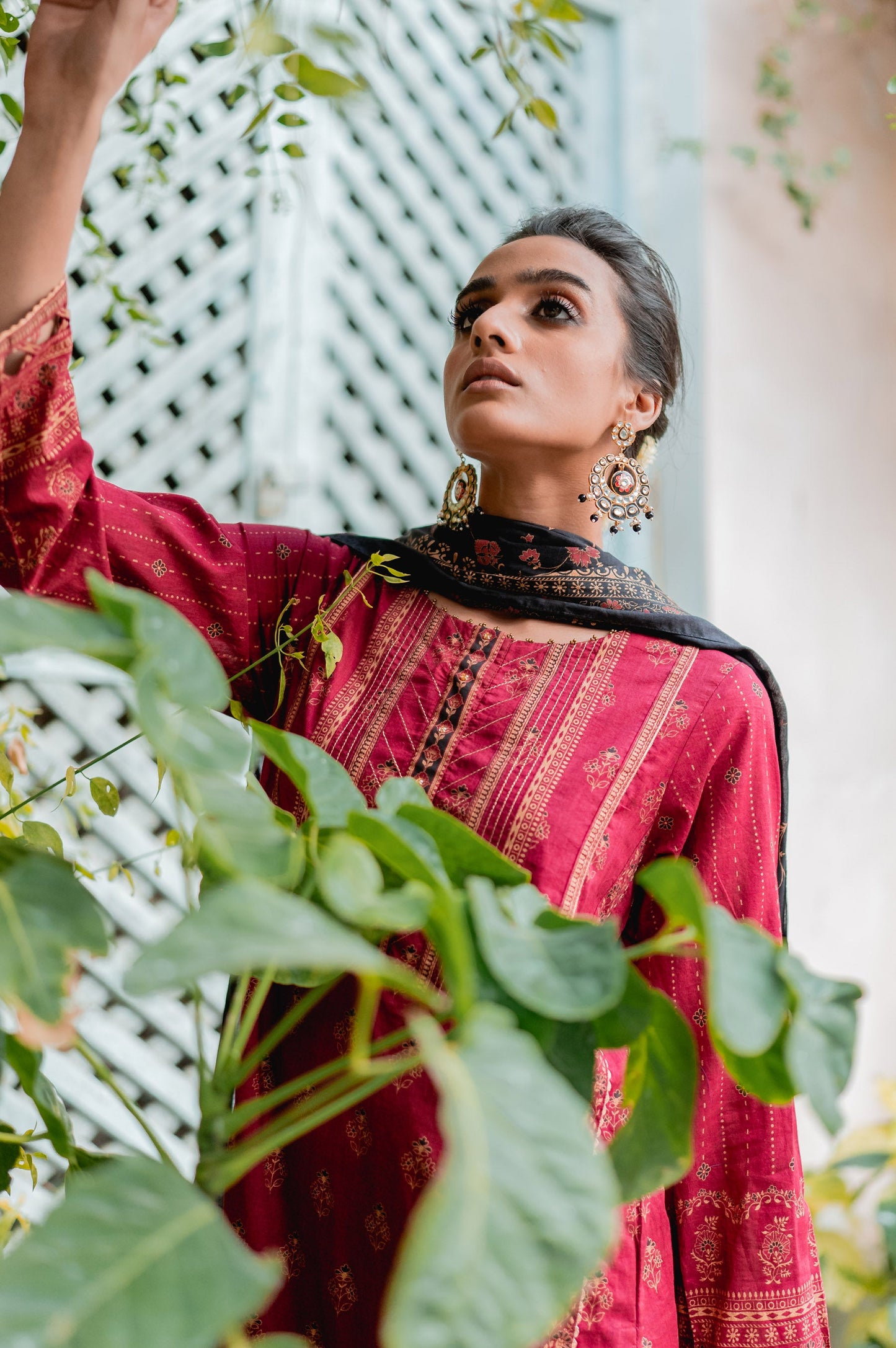 Stitched 3 Piece Gold & Colored Paste Lawn Suit