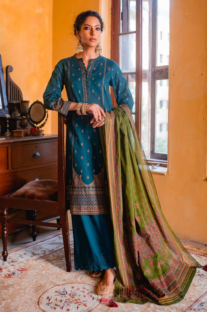 Stitched 3 Piece Gold & Colored Paste Lawn Suit