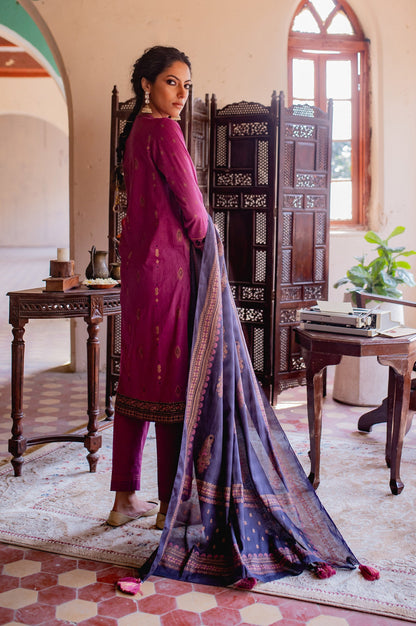 Stitched 3 Piece Gold & Colored Paste Lawn Suit
