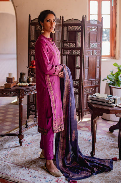 Stitched 3 Piece Gold & Colored Paste Lawn Suit