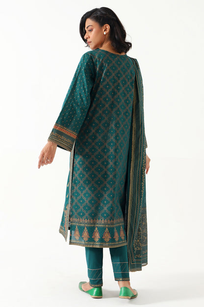 Stitched 3 Piece Gold & Colored Paste Lawn Suit