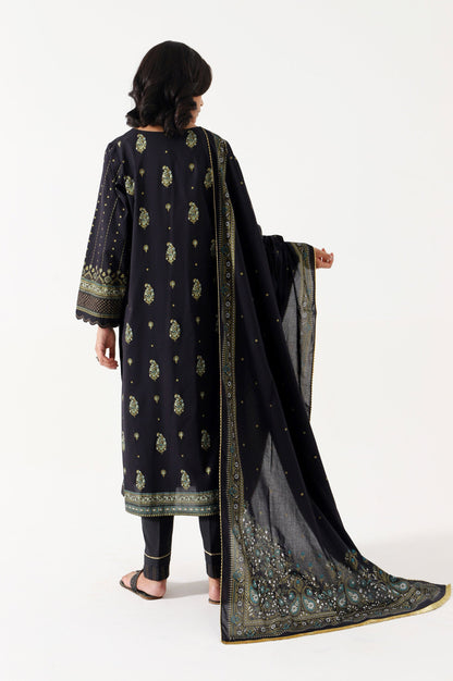 Stitched 3 Piece Gold & Colored Paste Lawn Suit