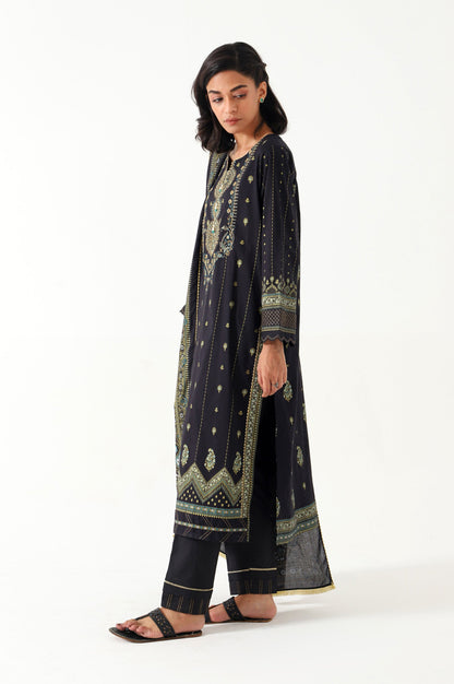 Stitched 3 Piece Gold & Colored Paste Lawn Suit